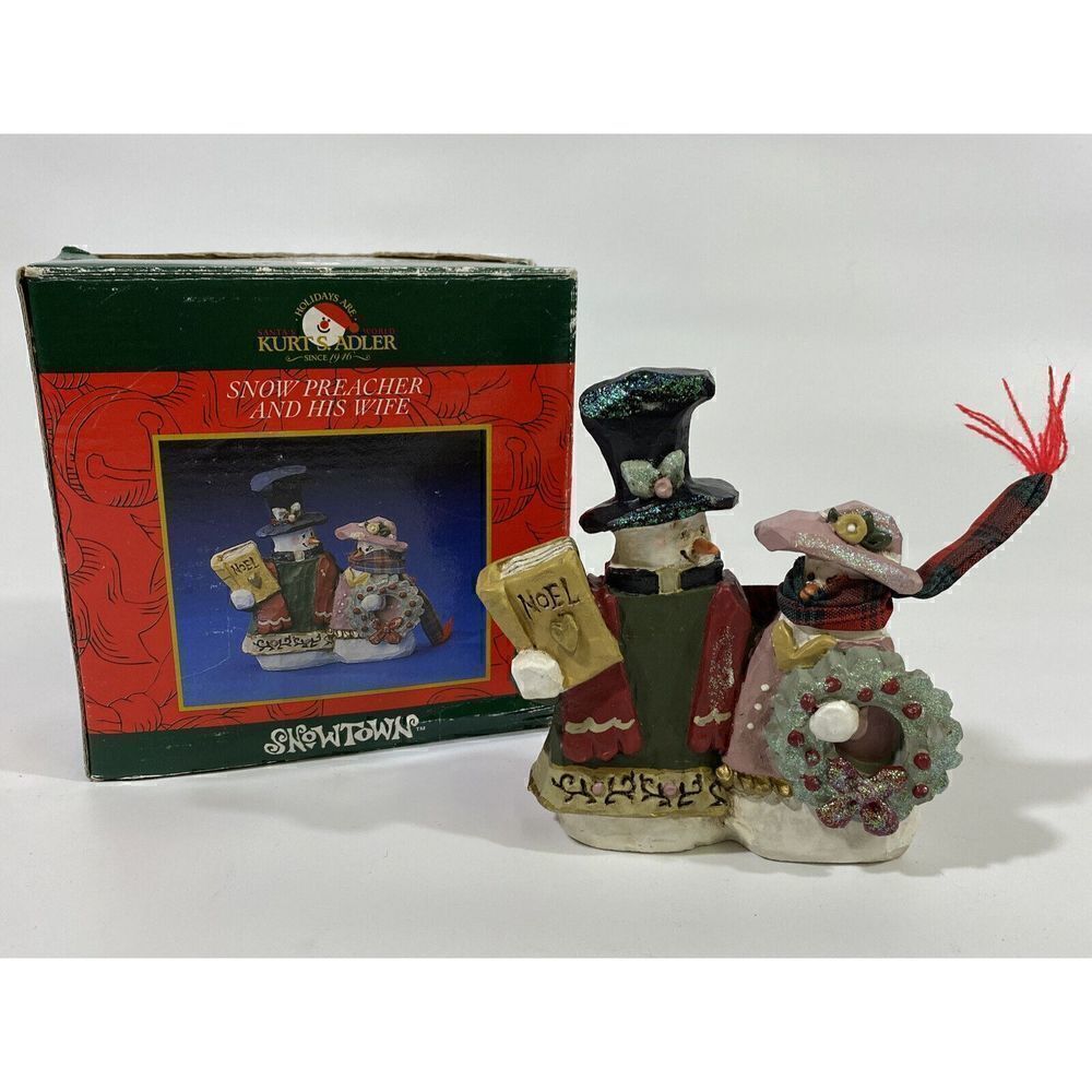 KURT ADLER SNOWFOLK Christmas Village SNOWTOWN SNOW PREACHER & WIFE SNOWMAN